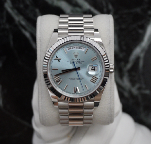 Rolex Day-Date in Platinum with an ice blue dial