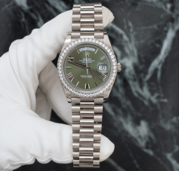 Rolex Day-Date olive dial with diamonds